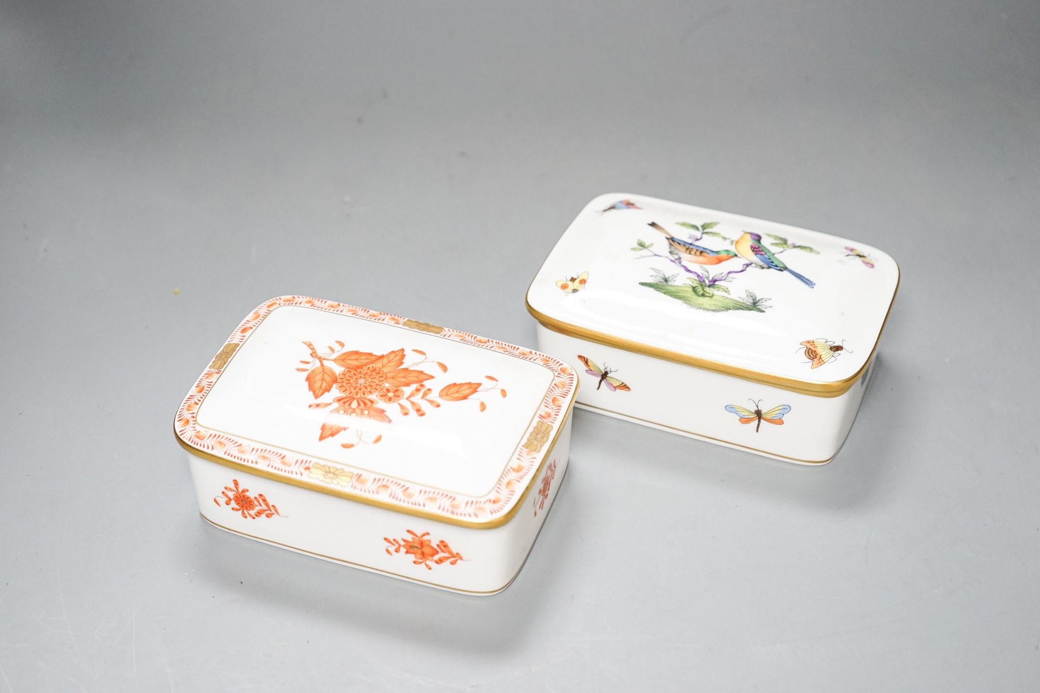 Two Herend Porcelain boxes and covers, 14 x 9.5cm